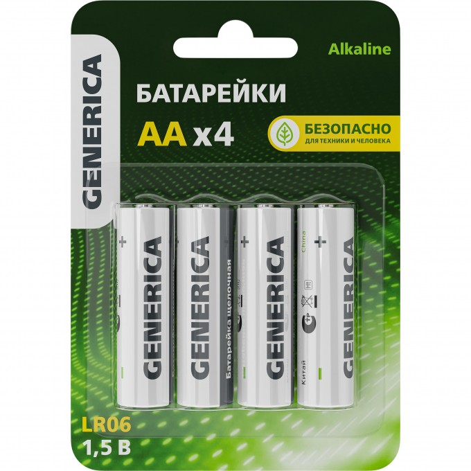 Батарейка щелочная IEK Alkaline LR06/AA (4шт/блистер) GENERICA ABT-LR06-ST-L04-G