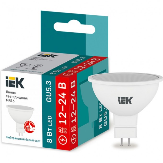 Лампа светодиодная IEK MR16 софит 8Вт 12-24В 4000К GU5,3 - LLE-MR16-08-12-24-40-GU5