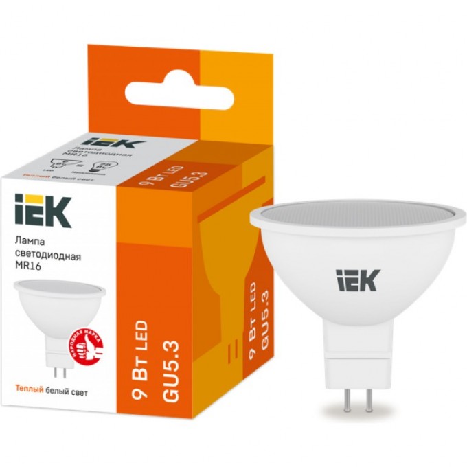 Лампа светодиодная IEK MR16 софит 9Вт 230В 3000К GU5.3 - LLE-MR16-9-230-30-GU5